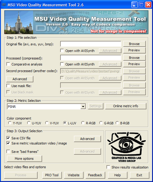 Screenshot of MSU Video Quality Measurement Tool