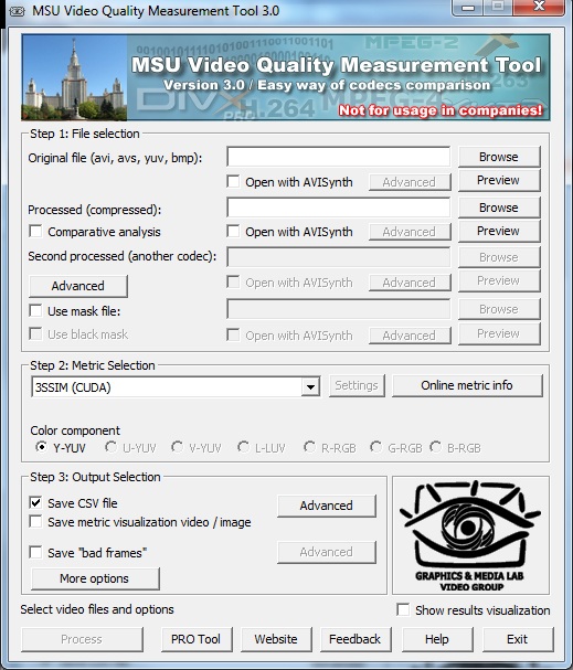 MSU Video Quality Measurement Tool screen shot