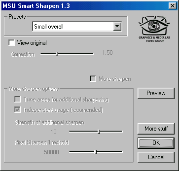MSU Smart Sharpen for VirtualDub Video plugin screen shot